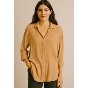 Assembly Label Keen Oversized Linen Button Up Shirt Warm Tan Medium Organic Fall